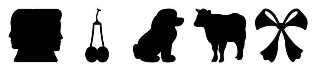 Black silhouettes of various objects on a white background with no shadow