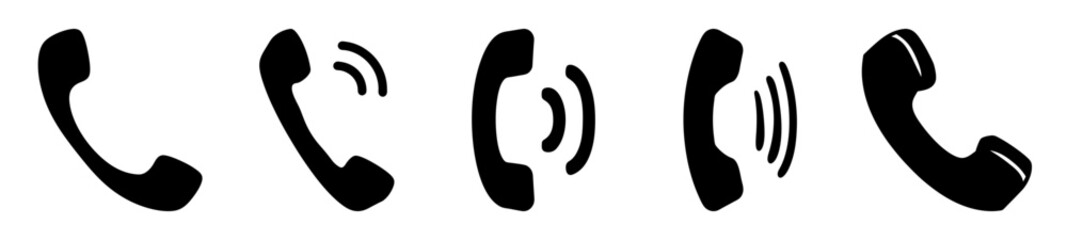 Collection of black telephone receiver icons representing incoming call notification