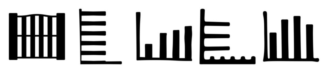 Stylized abstract black and white image of bar graphs and fences