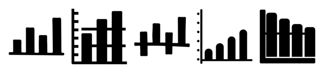 Various Simplified Black and White Bar Graphs Indicating Statistical Data Trends
