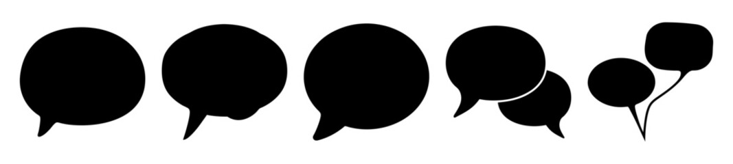 Diverse Set of Black Speech Bubbles and Balloons on White Background
