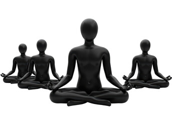 Isolated Group of Black Figures Meditating in Lotus Position
