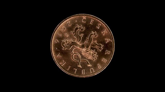 Czech Republic 2016 ten korun coin obverse with crowned Czech lion rotating on black background