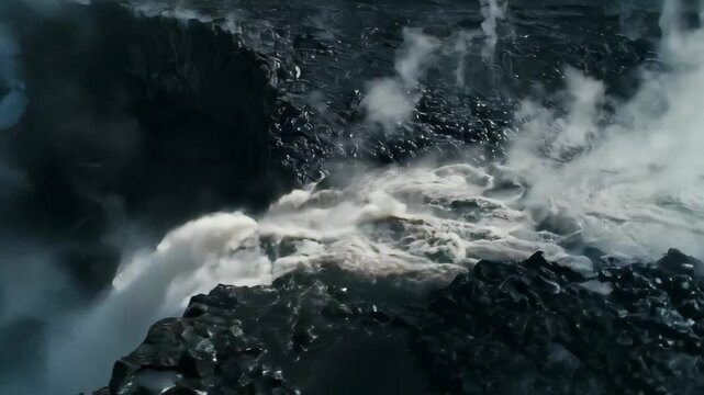 Epic Waterfall Aerial Drone Footage, Powerful Water Flowing in Canyon