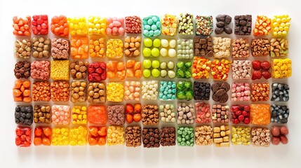 Grid Arrangement of Diverse Foods in Clear Containers