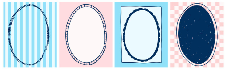 Hand drawn ink vintage frames. Stamp or letter mark frames for greeting cards, wedding, party, invitations in italian or greek marine sea coastal style. Colorful Minimalist coquette vector borders
