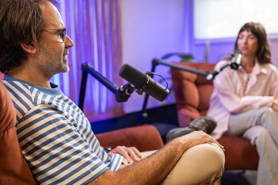 Podcast recording in a modern studio setting
