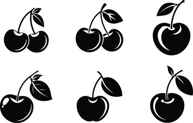 cherry fruit icon  set, cherry silhouette vector, fruit logo illustration