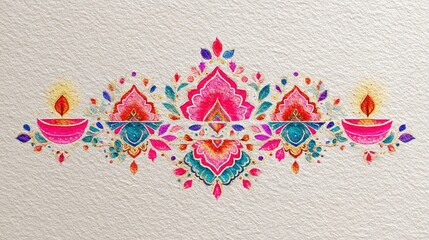 Watercolor Diwali Greeting Card Banner Mockup, Hindu Holiday, Generative AI. High quality