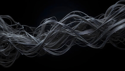 Abstract Flow of Grey Curved Lines Against a Dark Background