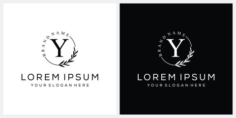 Initial letter Y cosmetics fashion logo design, serif font graphic icon, leaves nature symbol concept