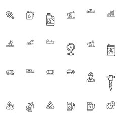 Illustration of oil industry icons including drilling rigs, tankers, and safety equipment displayed neatly