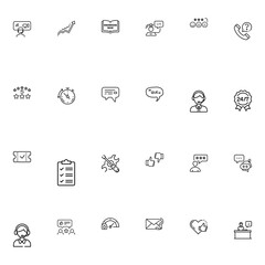 Collection of customer service related icons including support and feedback symbols set in a grid layout