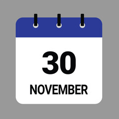 NOVEMBER-30- Daily Calendar Icon - White Background
