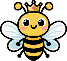 Adorable Queen Bee Cartoon with Crown – Cute Kawaii Honeybee Character Illustration for Kids