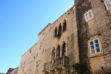 Traditional Mediterranean architectural details in Trogir, Croatia.