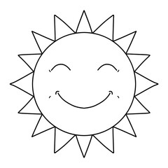 Hand drawn smiling sun icon outline doodle style symbol vector illustration