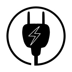 Hand drawn electric plug icon. Solid black electric plug symbol