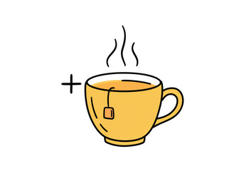 Isolated Cartoon Style Mug of Hot Tea with Tea Bag