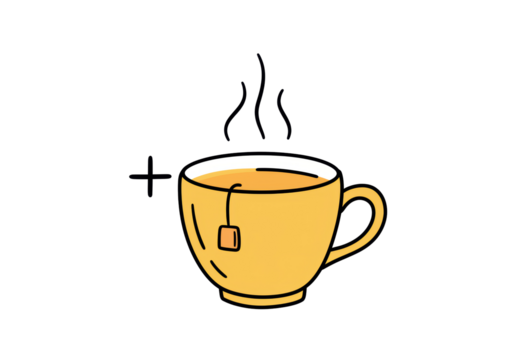 Isolated Cartoon Style Mug of Hot Tea with Tea Bag