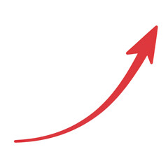 Red curved graph with arrow isolated on transparent background