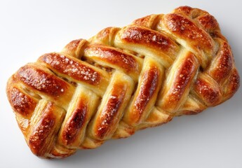 Golden Brown Braid of Freshly Baked Pastry with a Glossy Finish on a Light Background Perfect for Culinary and Baking Enthusiasts