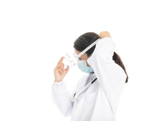 Naklejka premium Young Chinese female doctor on white background