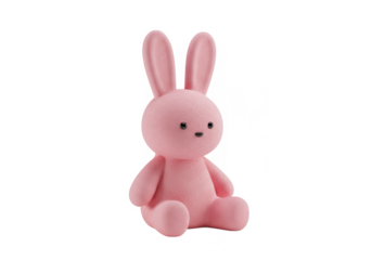 Cute pink plush bunny rabbit toy sitting upright isolated on transparent background