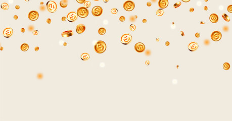 Golden coins. Money rain. Gold coins falling and flying. Business, sucess, win background