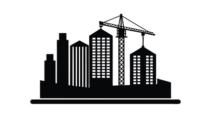 Fototapeta premium vector illustration Skyscraper Silhouette with Construction Cranes – Commercial Real Est