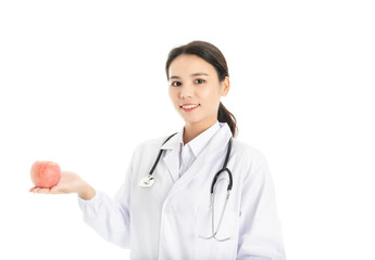 Fototapeta premium Young Chinese female doctor on white background