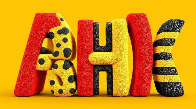 Textured Multicolored Letters AHK on Yellow Background