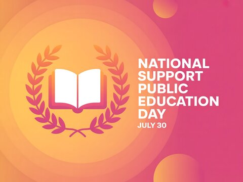 National support public education day graphic with book and laurel wreath design - Powered by Adobe
