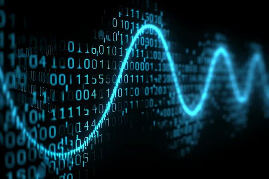 Binary code data stream digital technology wave signal abstract background concept art