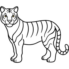 Elegant White Tiger Outline Line Art Vector