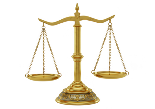 Golden scales of justice isolated on transparent background