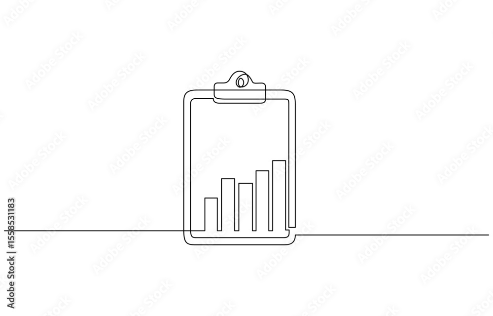 Fototapete Continuous line drawing of clipboard. Growth graph icon business, Continuous Line Drawing of Checklist Icon. Hand Drawn Symbol Vector Illustration, Continuous one line drawing.