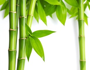 Fresh green bamboo stalks and leaves