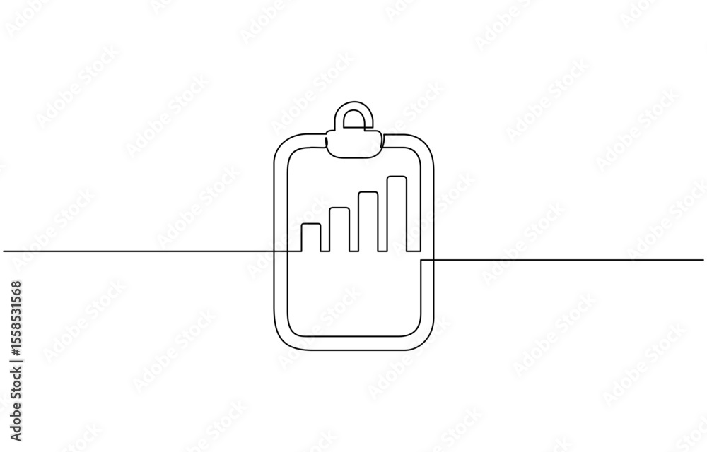 Fototapete Continuous line drawing of clipboard. Growth graph icon business, Continuous Line Drawing of Checklist Icon. Hand Drawn Symbol Vector Illustration, Continuous one line drawing.