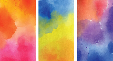 Vibrant Watercolor Texture Background Set Orange Yellow Blue Purple Pink Gradient Color Abstract Painting Design Element
