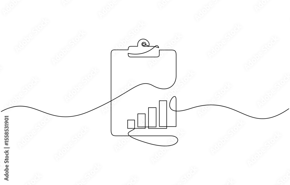 Fototapete Continuous line drawing of clipboard. Growth graph icon business, Continuous Line Drawing of Checklist Icon. Hand Drawn Symbol Vector Illustration, Continuous one line drawing.
