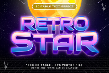 retro star text effect and editable text effect with retro space illustrations and neon lights
