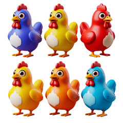 Png set of cute colorful 3d chicken