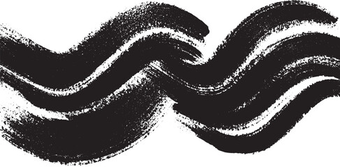 Abstract Black Ink Wave Pattern Graphic Design Element Monochrome Swirl Brush Stroke Texture Background Illustration