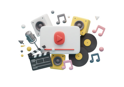 Cartoon music and video equipment isolated on transparent background