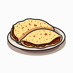 Two Delicious Tacos on a White Plate, Cartoon Style Illustration with Simple Background