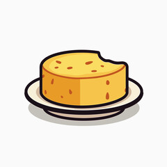 Cartoon Style Illustration of a Slice of Cheese on a Plate with a Bite Taken Out