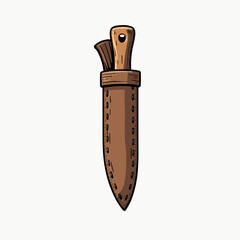 Cartoon Style Hunting Knife with Wooden Handle and Leather Sheath Illustration