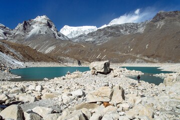 Ngozumba or Ngozumpa tso lake glacial lake Gokyo valley