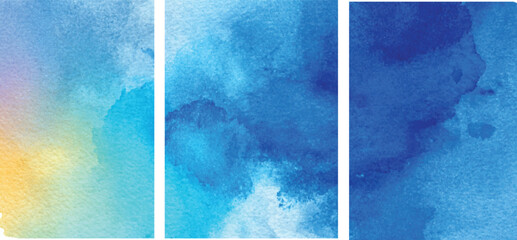 Abstract Watercolor Background Three Vertical Panels Yellow Gold Blue Teal Shades Gradient Texture